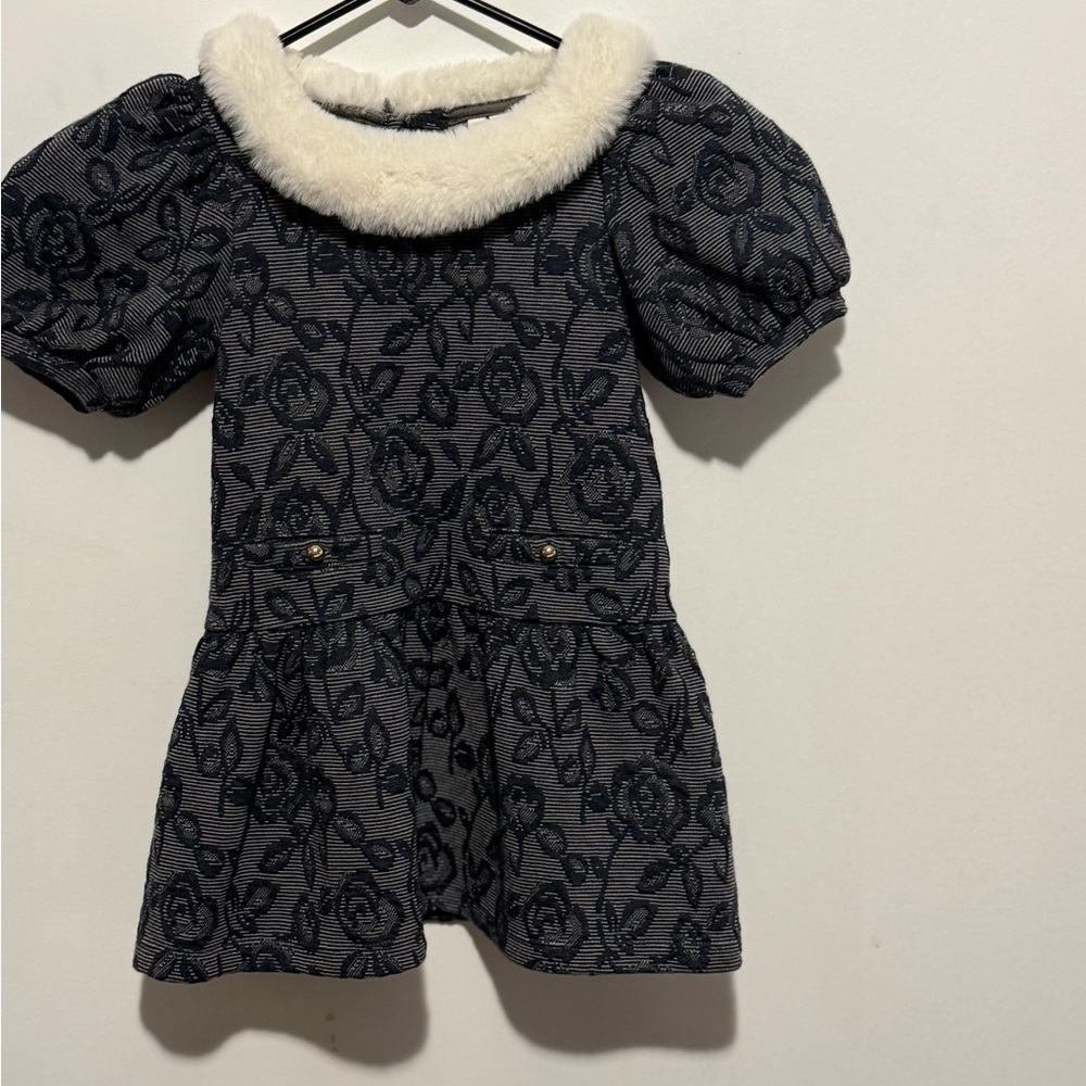 Janie and Jack Navy Floral Dress with White Collar